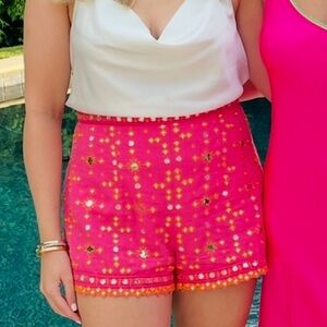 ZARA embroidered, mirrored pink and orange shorts